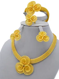 4-Piece Dubai Arabic Style Jewelry Set, Hollow Necklace Bracelet Ring Earrings, Elegant Party Accessories, Gift for Wedding