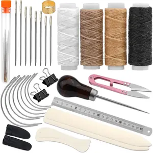 33 Pcs Book Binding Kits 4 Pcs Bone Folder Paper Creaser Paper Folding Tool Book Binding Supplies with Bookbinding Needle, Waxed Thread, Steel Ruler, Awl for Bookbinding, Paper Card Crafts
