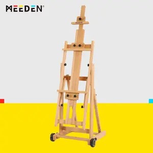 MEEDEN Art Versatile Studio H-Frame Easel - All Media Adjustable Beech Wood Studio Easel, Painting Floor Easel Stand, Movable and Tilting Flat Available, Holds Canvas Art up to 77"