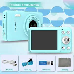Digital Camera with 32GB Memory Card, Vlogging Camera, 16X Digital Zoom CCD, Compact & Portable Design for Teens & Beginners, Valentine's Day Gift