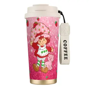 Sweet Strawberry Girl Dual-Beverage Thermal Vacuum Flask, Stainless Steel Insulation Tumbler, Leak-Proof Portable Mug for Travel & Office
