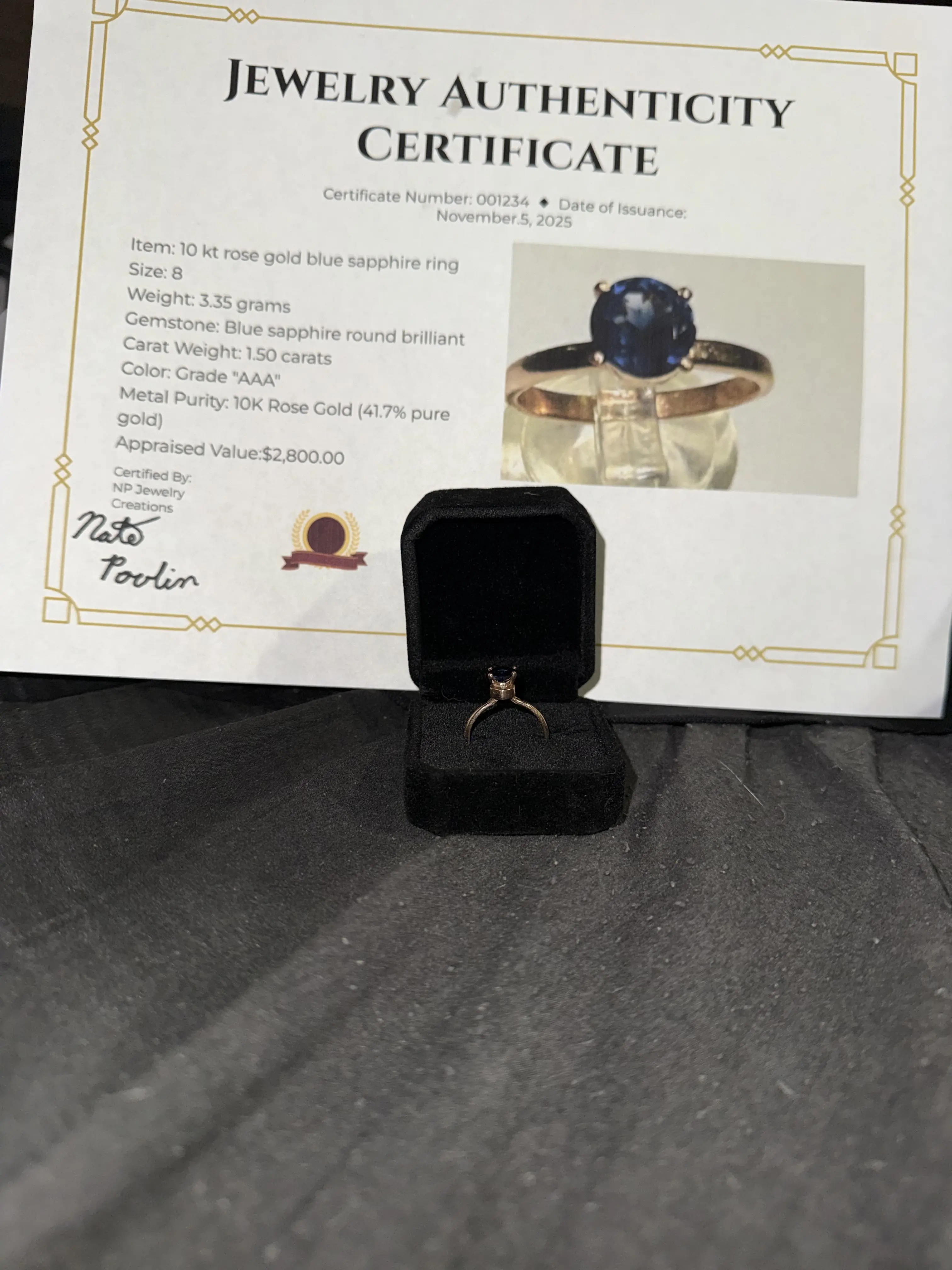 10 kt solid rose gold, Blue Sapphire Ring handmade woman's ring