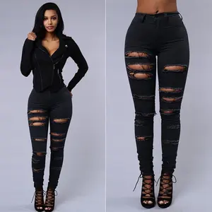 European and American ripped jeans women's skinny jeans