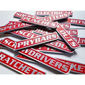 12-Pack Premium Magnetic Toolbox Labels for Tool Organization - 12 Pack of High Quality 3D Printed Personalized Magnets for Metal Cabinets, Drawers, Tool Chests, Decor Plastic Gift - Made to Order • Core Colors • No Custom Text