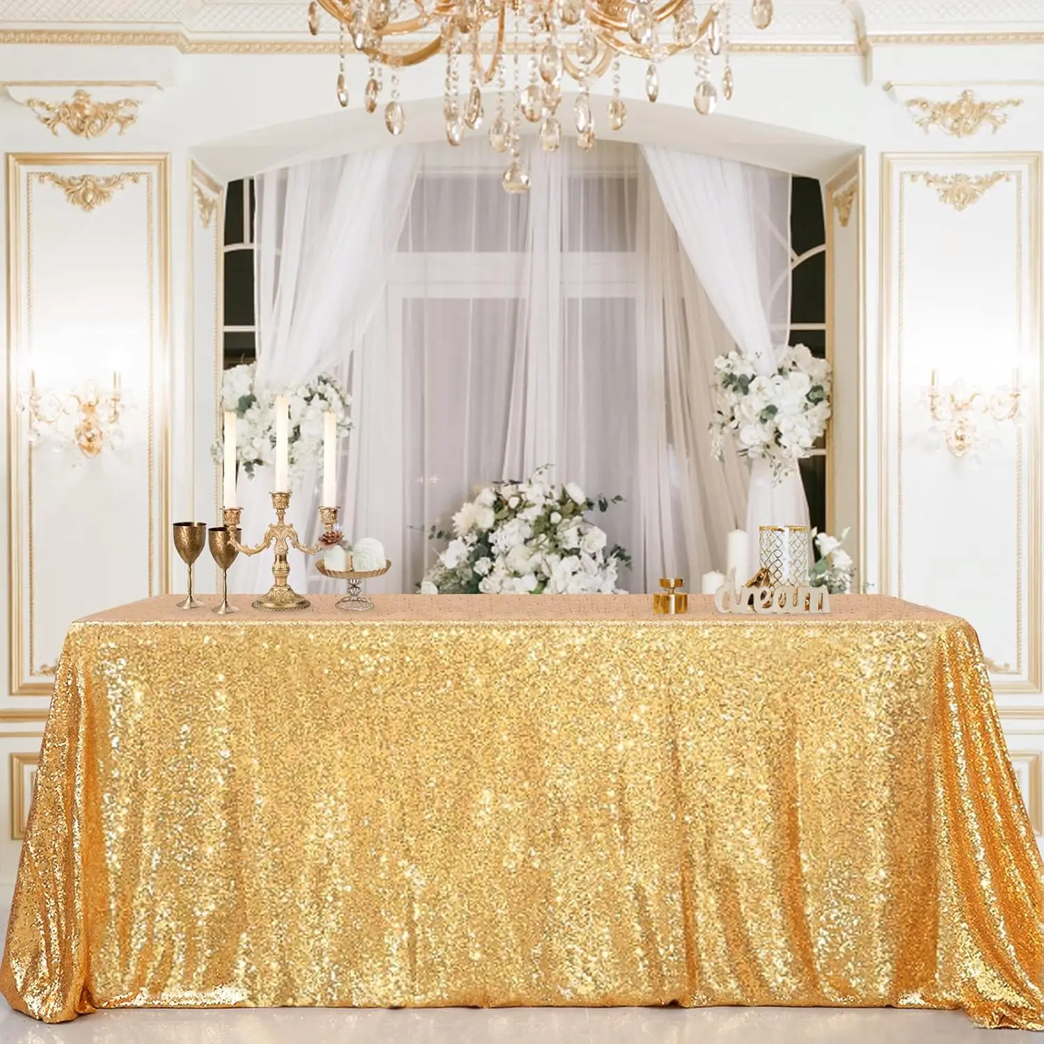 Smooth Black Sequin Glitter Mesh Polyester Fibre Overlay Tablecloth - 60x102 in Rectangle, Round Table Covers, Festive Home Supplies for Decor for Weddings, Birthday Party Supplies, Festival Decoration