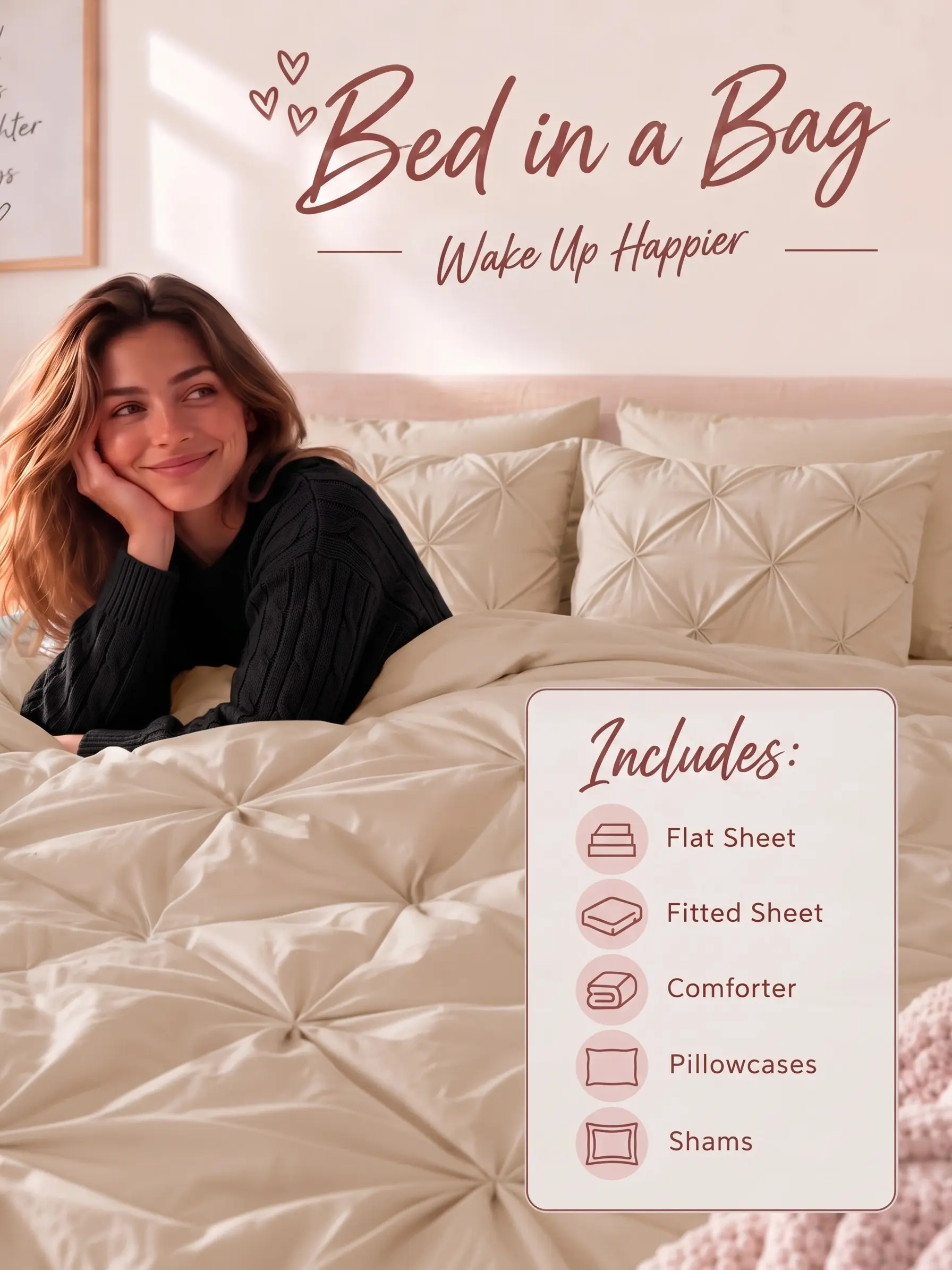 LANE LINEN Bed in a Bag Comforter Set - Brushed Microfiber Pintuck Down Alternative Comforter, Sheets, Pillowcases & Shams, All-Season, Machine Washable - Dorm, Guest Room & First Apartment Bedding, Housewarming & Wedding Registry Gift