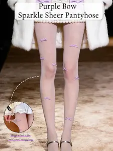 Bow Sequined Mesh Pantyhose, Vintage Ballet Sheer Stockings, Y2K High Stretch Fit Sweet Girl Socks, Fashionable Women's Leggings