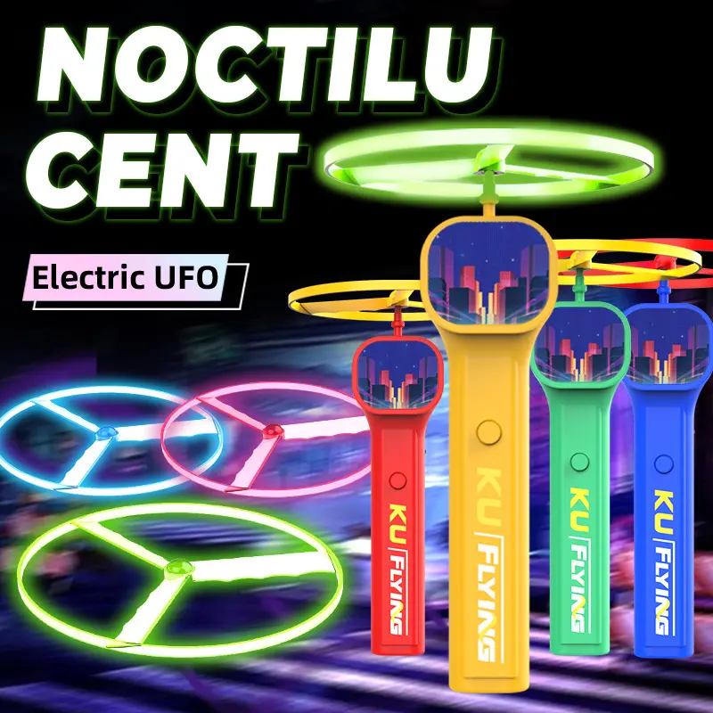 SKYQITIAN Unisex Magic UFO Ball Set - Glowing UFOs, Bamboo Dragonfly Shape, 1-Button Electric Powerful Motor Launcher, 6 Small Flying Butterflies, With Batteries, Kids Outdoor Play Parent-Child Reaction Skill Trainer Toy for 3+ Years