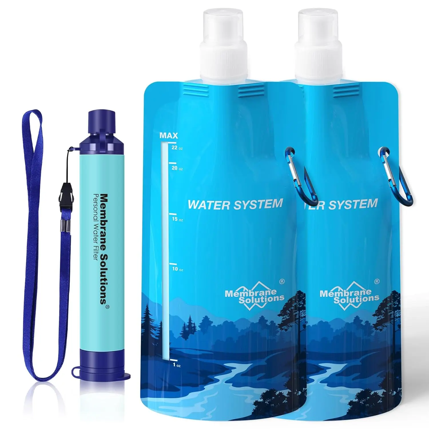Portable Survival Water Filtration Kit with Straw & 23oz Collapsible Bottle – Outdoor Camping Hiking Gear for Filtering Water Supplies, Filter Water Filters