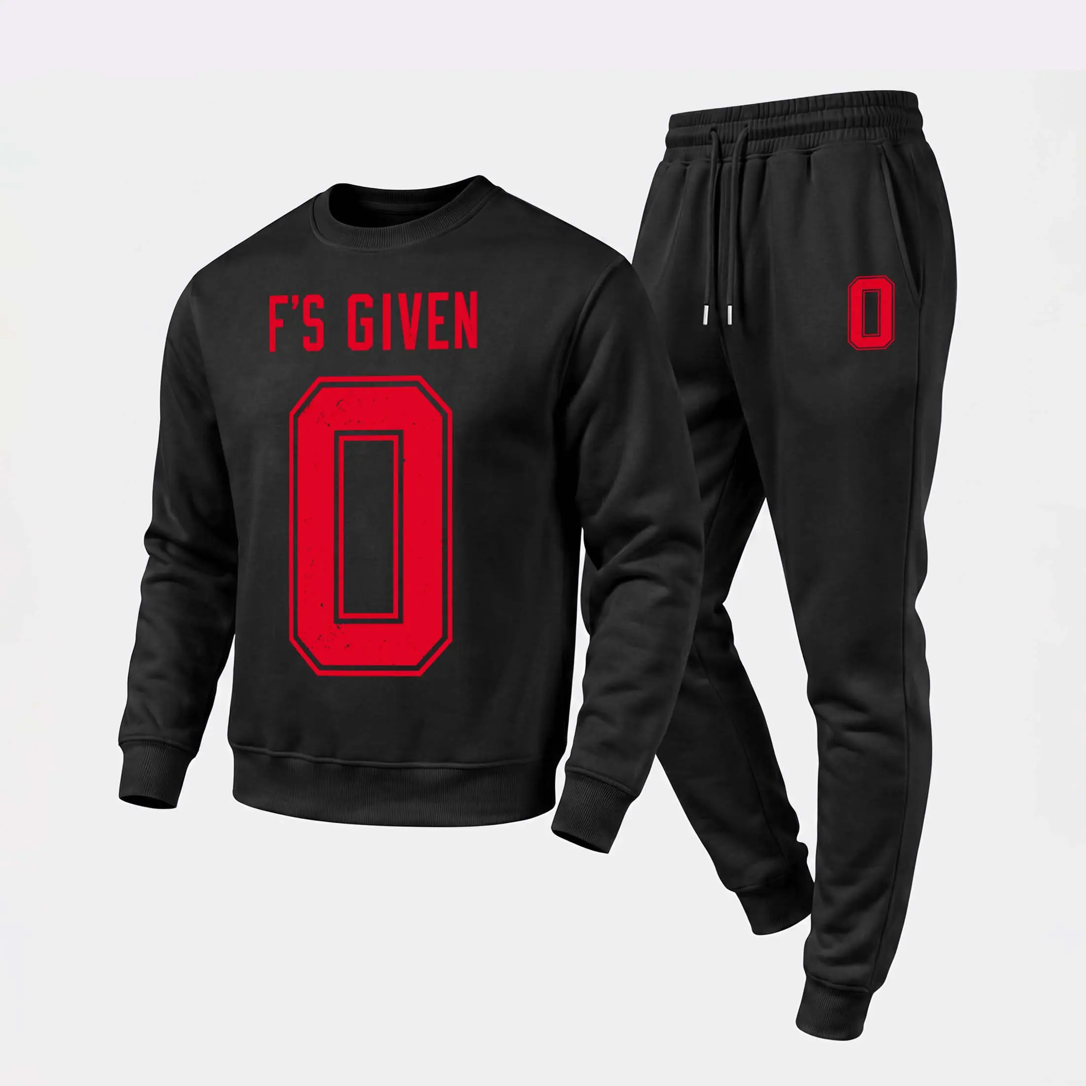 Men's 2-Piece Given Graphic Crew Neck Sweatshirt & Jogger Pants Set - Menswear, Polyester Fabric, Casual Long-Sleeve Pullover, Drawstring Pants, Fall Winter Sports Tracksuit for Daily Wear, Lounge