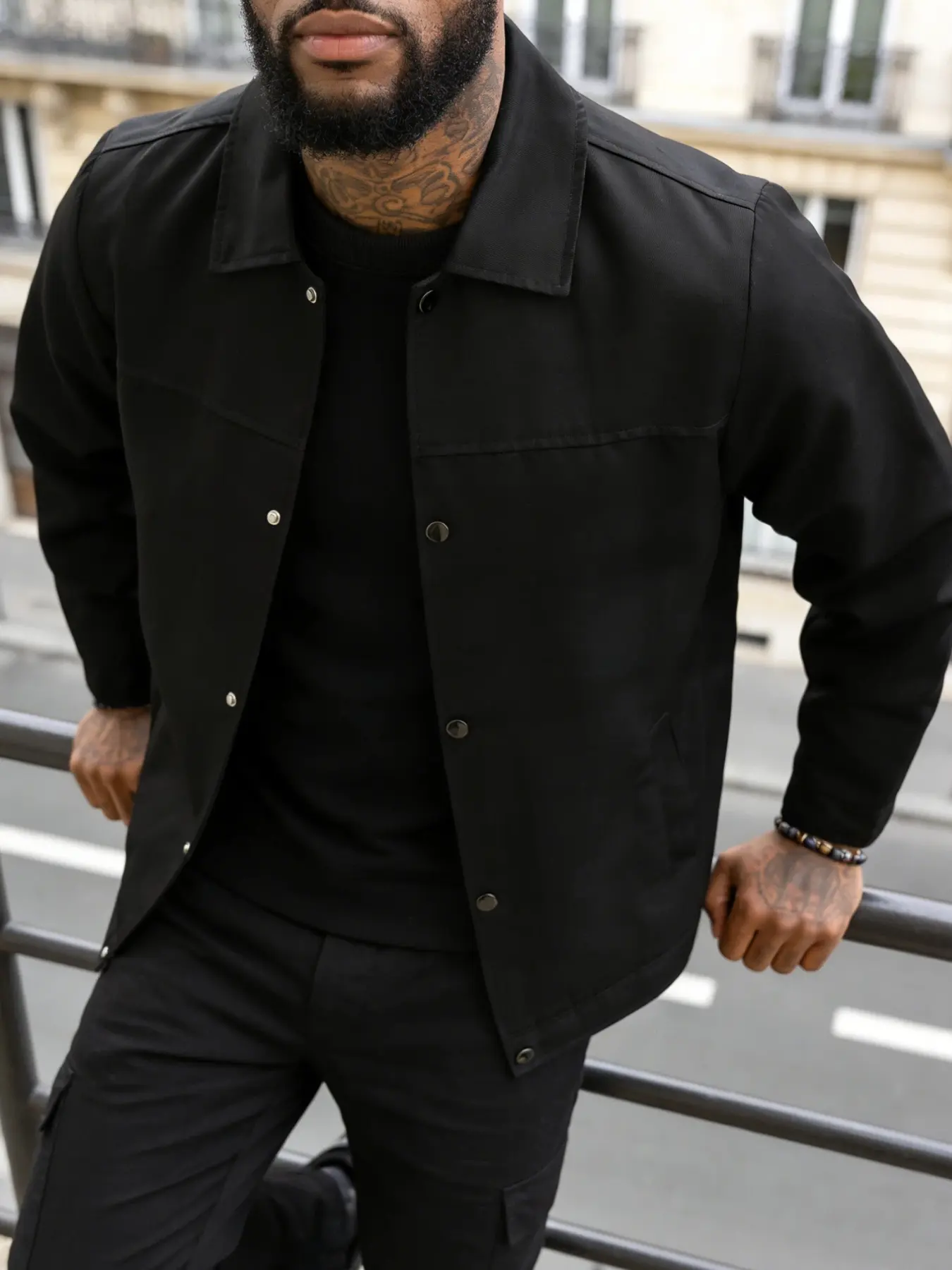 Men's Lapel Casual Fashionable Jacket, Button Front Snap Closure, Plain Business Outerwear, 100% Polyester, Spring & Fall