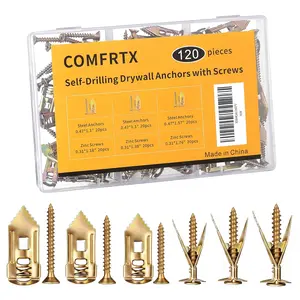 3 Sizes Self Drilling Drywall Anchors with Screws Kit – 120PCS Heavy Duty Metal Expansion Bolts, Sheetrock Anchors & Drywall Grip Anchors and Screws for Shelf, Mirror, Cabinet, Picture Frames