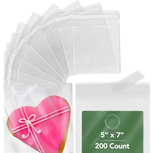 5 x 7 Inch Cellophane Bags 200 Pack -- Clear Self-ing Reable  Bags for Cookies, Candy, Pastries, Party Favors,  Packaging