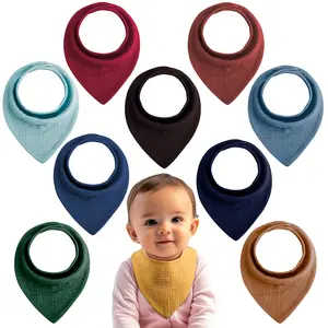 10 Pack Waterproof Baby Bibs, Soft Breathable Bibs with Adjustable Quick Snap, Unisex Bibs for Feeding, Teething & Drooling, Multi-Purpose Bibs Cotton Muslin Baby Bibs Solid Diaper Bibs for Teething