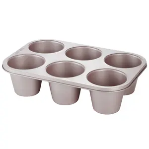 CHEFMADE Muffin Cake Pan, 6-Cavity Non-Stick Jumbo Cupcake Pan Bakeware for Oven Baking (Champagne Gold)