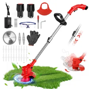 Cordless Weed Wacker, 12V Electric Weed Cordless Eater with 2X 2.0Ah Battery Powered, 1 Circular saw disc, 2 Metal Blades, 20 Plastic Blades, 3 in 1 Stringless Grass Trimmer/Edger/Brush Cutter for Lawn, Garden, Yard Care