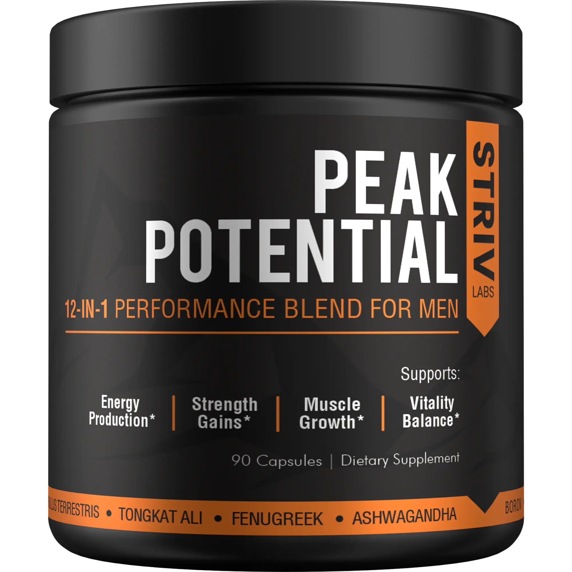 Peak Potential 12-in-1 Testosterone Booster for Men’s with Fenugreek, Ashwagandha & Tongkat Ali – Natural Energy & Strength - 90 Capsules