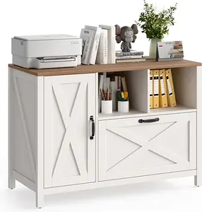Vabches Lateral File Cabinet with 2 Drawers and Door, Mobile Farmhouse File Cabinet for Letter/A4 Size Hanging Files, Large Wood File Storage Cabinets Printer Stand for Home Office, White