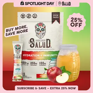 Salud 2-in-1 [Hydration + Immunity - Manzana | Apple]  Agua Fresca Drink Mix, Elderberry, Dairy & Soy Free, Non-GMO, Gluten Free, Vegan, Low Calorie, 1g Sugar (15 Servings)