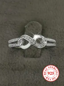 S925 Sterling Silver Infinity Symbol Design Ring, Rhinestone Decor Engagement Ring for Women, Fashion Jewelry Accessories for Party, Daily Clothing Decor, Elegant Engagement Ring