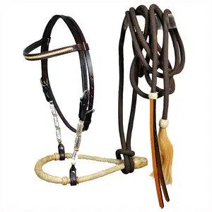 HILASON Western Horse Headstall American Leather Rawhide Bitless Rein | Bridle for Horses Headstalls