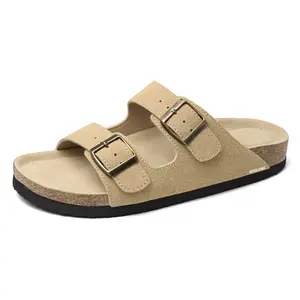 Women's Casual Slide Sandals With Cork Footbed Double Adjustable Buckle For Summer Everyday Wear Springfresh