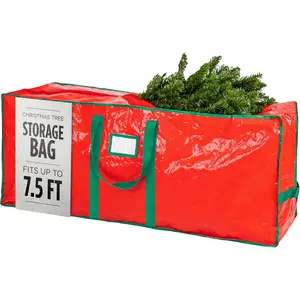 Christmas Tree Storage Bag - Stores 7.5 Foot Artificial Xmas Holiday Tree Durable Waterproof Zippered Bag with Carry Handles Protects Against Dust Insects Moisture (Red)