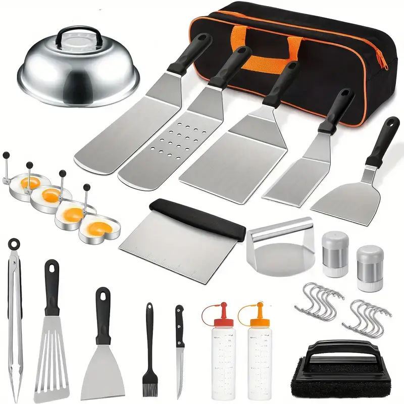 Blackstone & Camp Chef 33-Piece Ultimate Cookout Ready Grill Barbecue Tool Set - Magnifying Spatula, Baking Lid, Heavy-Duty Scraper, Large Shovel for Outdoor Grilling Essentials, Grill Barbecue Tool Sets
