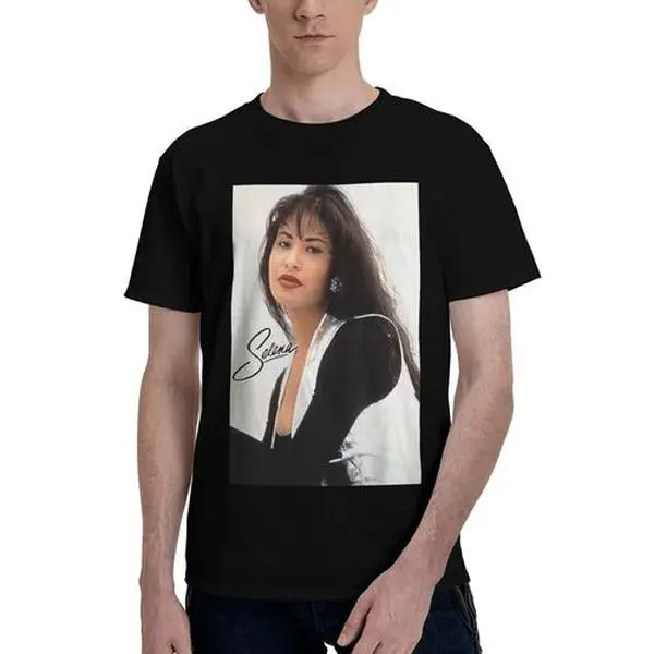 Men's Retro Selena Quintanilla Graphic Menswear T-Shirt - 100% Cotton Short-Sleeve Tee with Round Neck, Retro Look, Elasticity, All Seasons Casual Summer Top, Fashion
