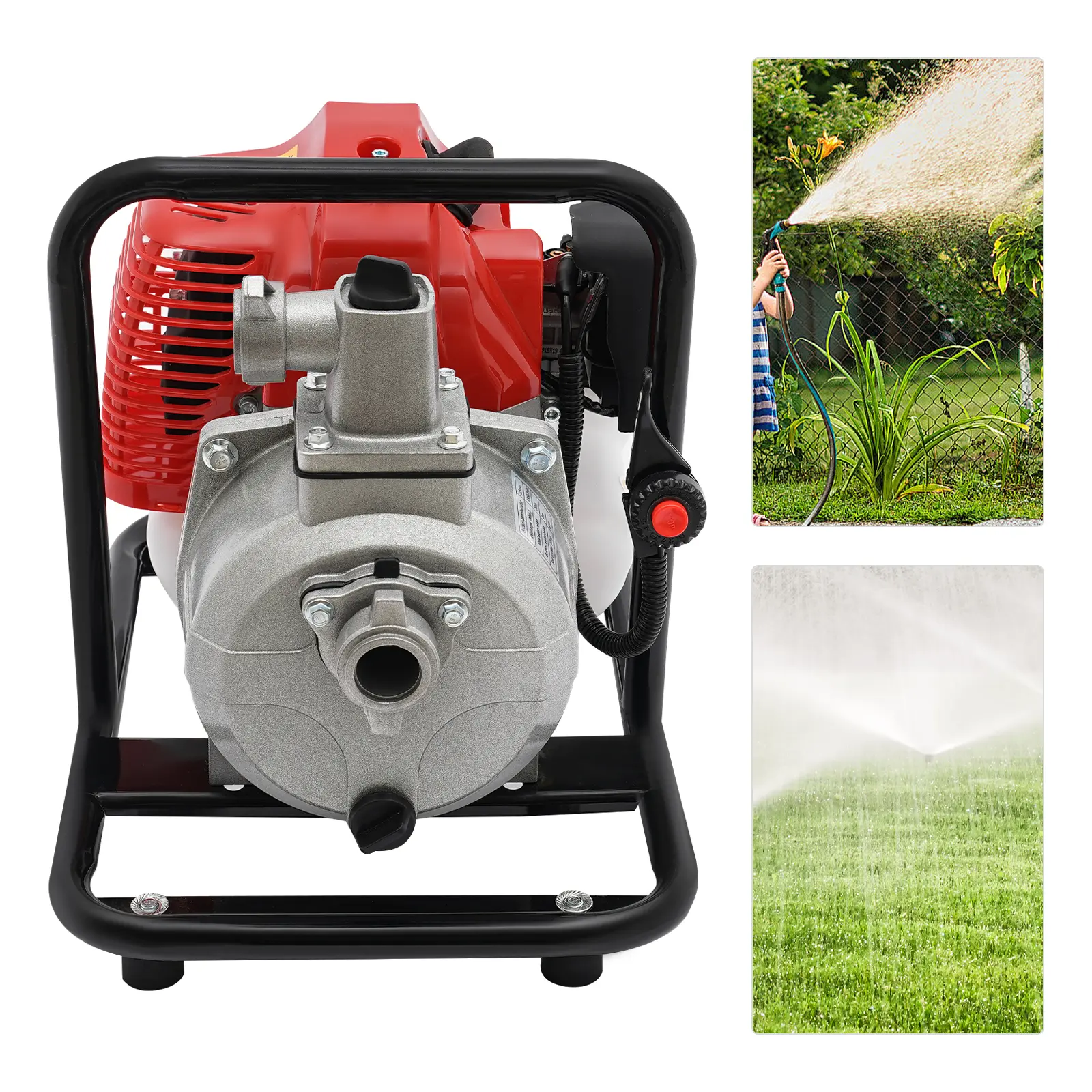1.7HP Portable High Pressure Gas Powered Drainage Water Pump, 43cc 2-Stroke Self-Priming Full Kit, 30m Lift 35GPM for Pool Draining, Yard Emergency Flood Control Water Pumps & Accessories, Portable High Pressure Water Pumps & Accessories