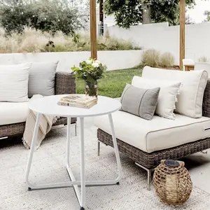 Small Round Metal Side Table - Waterproof, Weather-Resistant, Portable Outdoor Furniture - Indoor/Outdoor End Table for Garden, Balcony