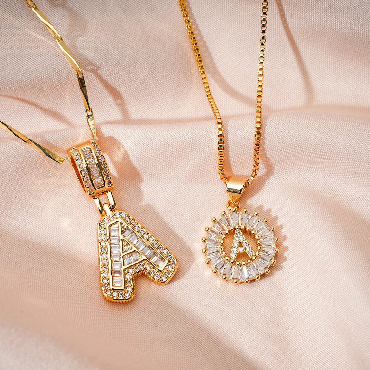 2 Pack Women Initial Letter Pendant Necklace, 14K Gold Plated Letter Necklace with Adjustable Chain, Women Girl Valentine's Day Gift