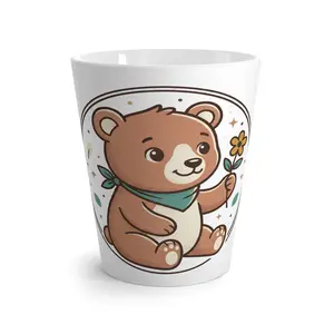 Cute Bear with Flower Latte Mug | Kawaii Woodland Animal Coffee Cup