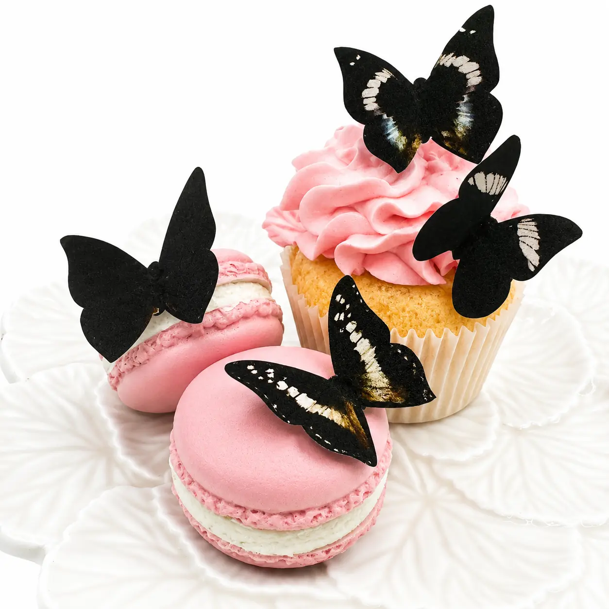 24-Piece Black Edible Butterfly Cake Toppers – Pre-Cut Cupcake & Dessert Decorations