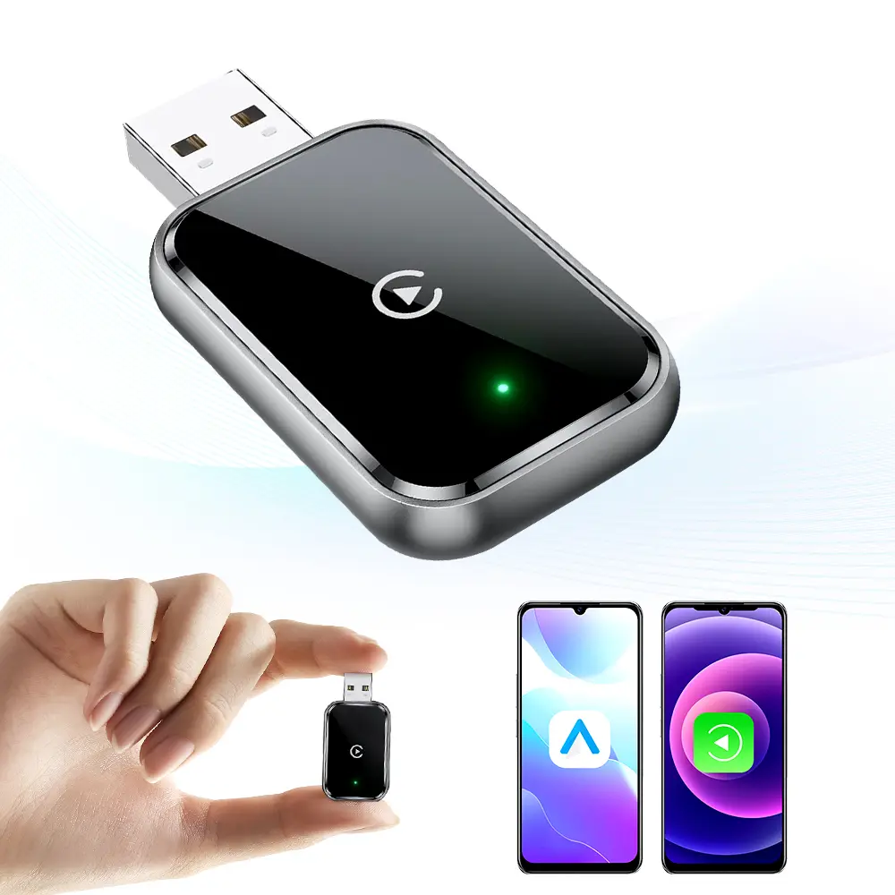 2-in-1 Wireless CarPlay Adapter, Wireless CarPlay & Android Auto Adapter for iPhone & Android, Plug & Play Car Multimedia Adapter, Fast Connection, Portable Car Accessories