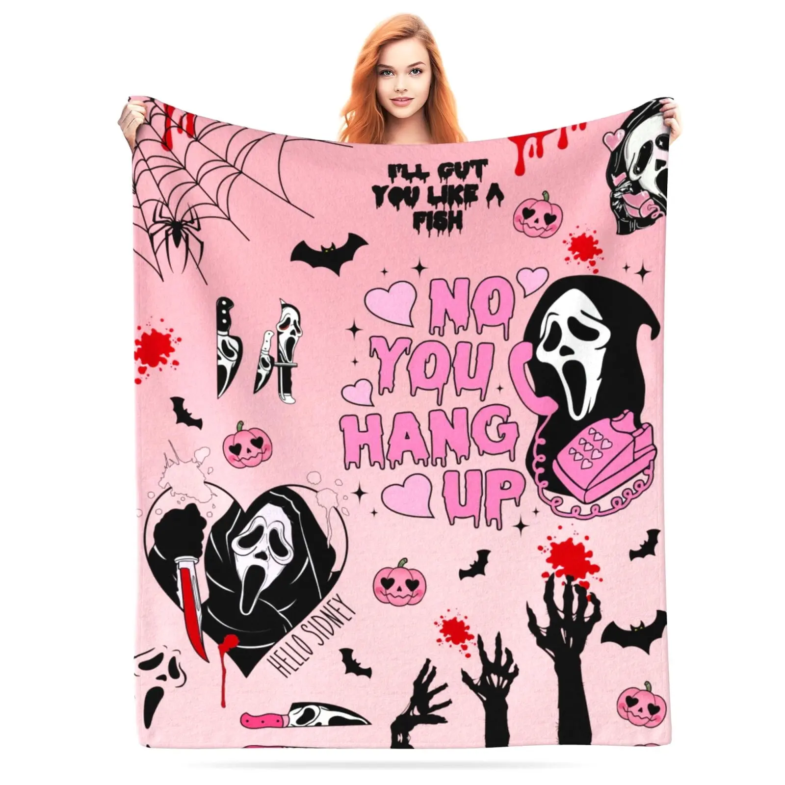 Retro Horror Movie Scream Ghost Face Print Flannel Throw Blanket - Super Soft, Lightweight Cozy Blanket, Breathable, Wrinkle Resistant, Machine-Wash Easy for Bedroom, Sofa, All Seasons Use, Machinewash Easy