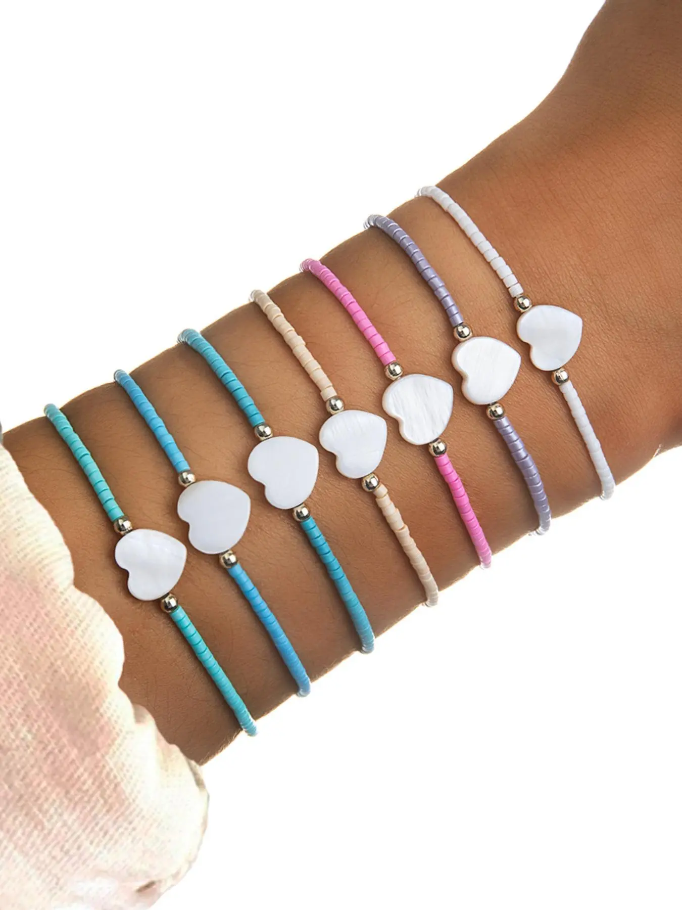 Boho Style Shell & Heart Decor Beaded Bracelet, Fashion Colorful Beaded Bracelet for Women & Girls, Trendy All-match & Exquisite Jewelry for Birthday Gift