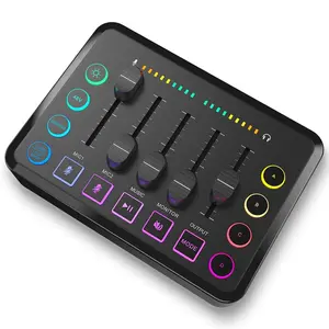 USB Rechargeable Audio Mixer, RGB PC Mixer with XLR Microphone Interface, Volume Fader, Mute Button, 48V Phantom Power, for Podcast/Recording Live Audio Mixer