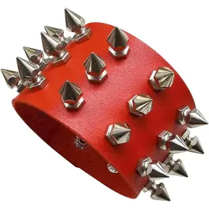Spike Studded Punk Bracelet, Rock Biker Wide Strap Leather Cuff