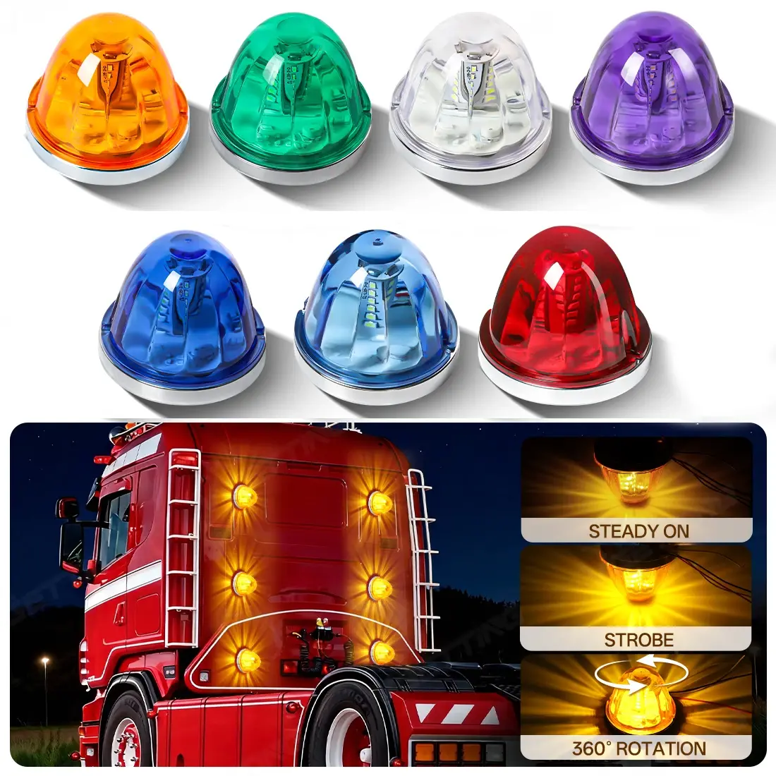 1/2/4PC Lorry Truck Side Light Watermelon Light 30LED 360° Rotating Safety Marke Signal Strobe Warning Lamp Waterproof 12V 24V