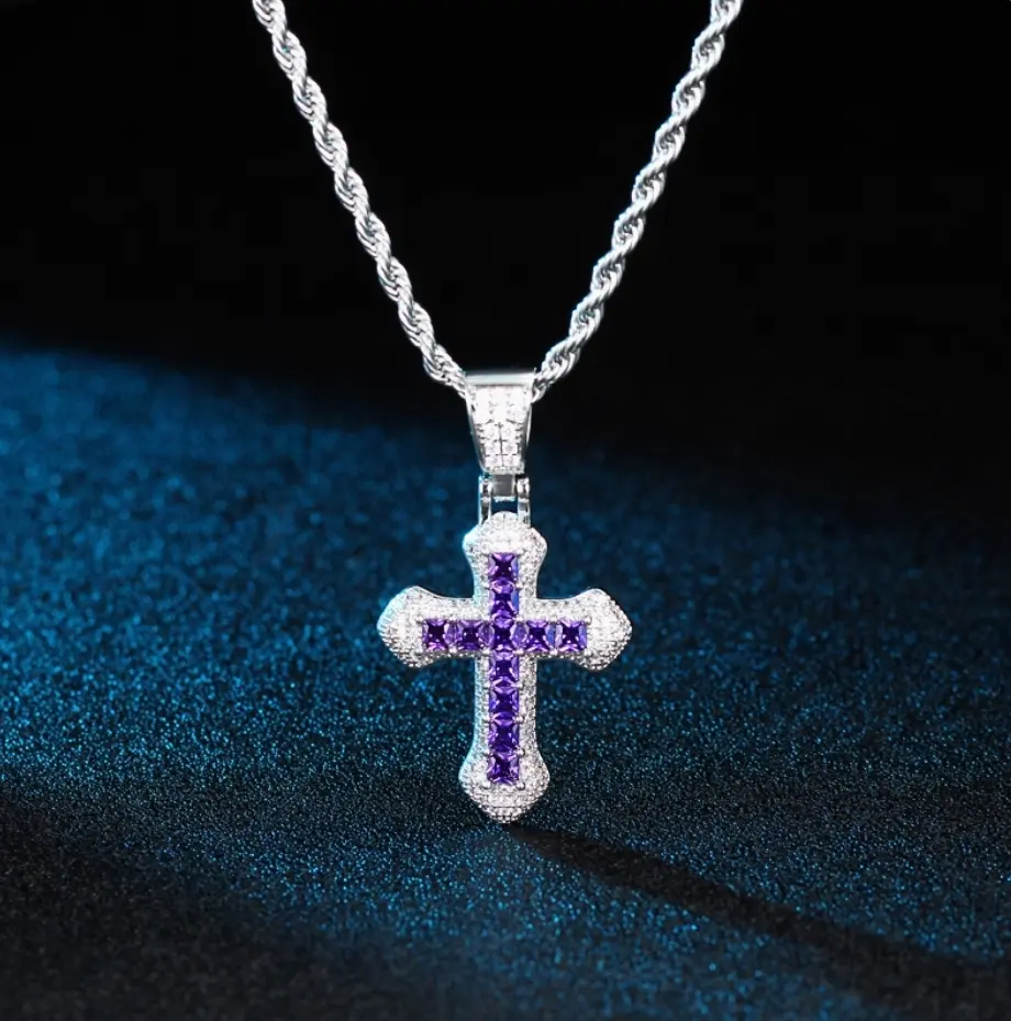 Zircon Cross Pendant, Set of 2, Couple Accessory, made of titanium steel, waterproof and oxidation-resistant.