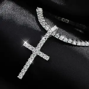 Full Moissanite Tennis Necklace with Pendant r Plated 18k Chain for Man Sparkling HipHop Party Jewely