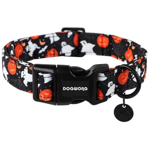 DOGWONG Fall Dog Collar, Durable Cotton Adjustable Halloween Pet Collar for Small Medium Large Dogs