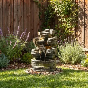 Tankana 6-Tier Cascading Rock Water Fountain with Warm LED Lights 24.4" H Resin Material for Garden Patio Backyard Deck Porch Home Art Decor UL Certified Waterproof Outdoor Feature