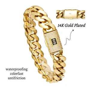 14k Gold Plated Miami Cuban Link Chain Bracelet, Thickened, Dense and Chunky 7.5/8.5 inch for Men/Women Hypoallergenic Material Sweat-Resistant Chunky Gold Bracelet for Streetwear,Trendy Accessory Gift