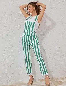Odefou Mother's Day Gifts Striped Overalls for Women Stretch Print Football Game Outfit Y2K Fashion Jean Jumpsuit Cute Denim Bibs Coveralls Sleeveless Clothes Spring Fall Winter Festival Vibes Womenswear