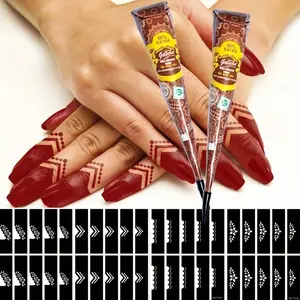 2-Piece Henna Cones for Nail Art, Nail Art Tools, Includes 4 DIY Temporary Tattoo Stencil Designs, Perfect for Intricate Body Art
