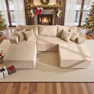 CAODOC 108” U/L Shaped Modular Sectional Couch, Comfy Corduroy Deep Seat Couch with Movable Ottoman, Modern Style Modular Couch for Living Room, Modular Sleeper Sofa, Space Saving Couch for Apartment