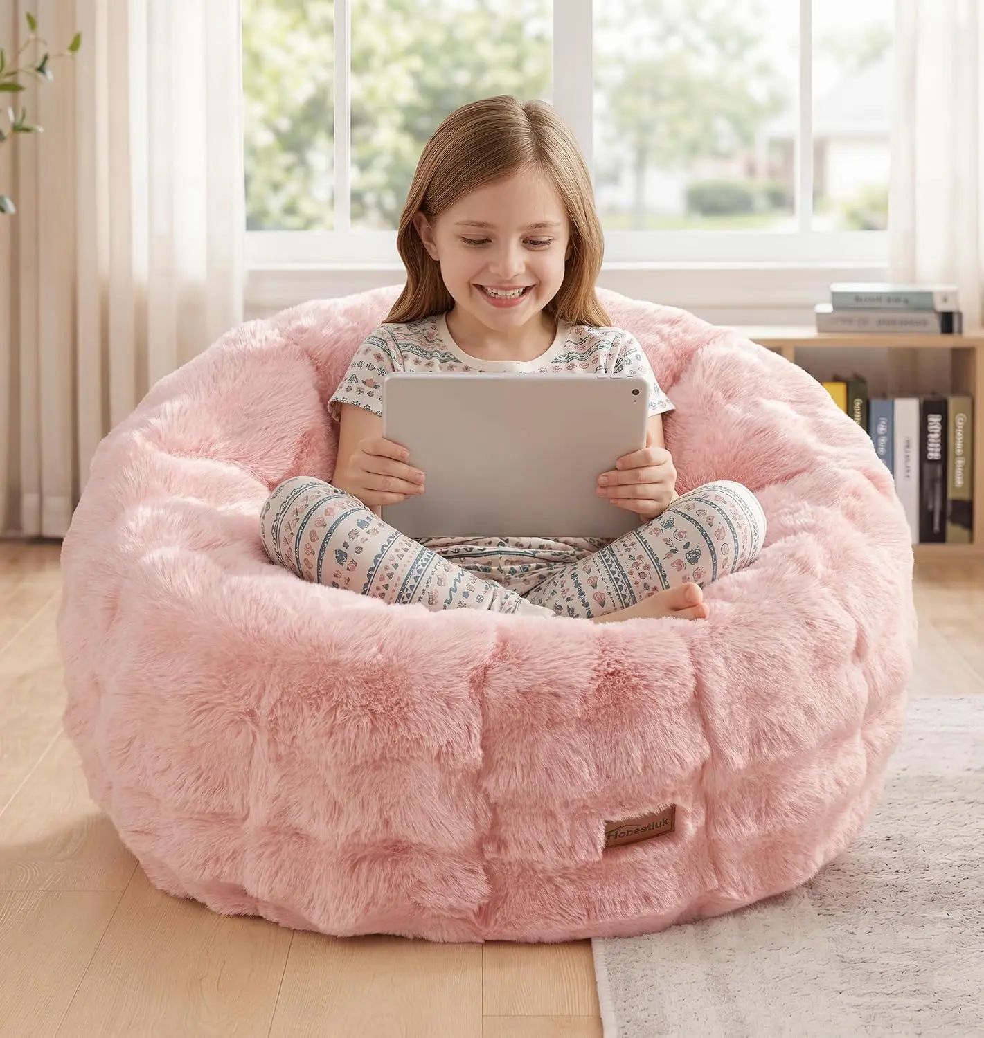 Hobestluk Bean Bag Chair Small Bean Bag Chair with Portable Handle Donut-Shaped Large Bean Bag with Bubble Cover for Living Room Bedroom or Reading Nook (Medium, Pink)