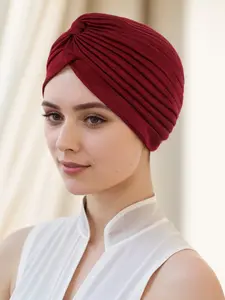 Elegant Plain Turban Hat for Women, Knot Pleated Design, Fashionable Ethnic Indian Hat, Suitable for Outdoor Activities and Daily Wear